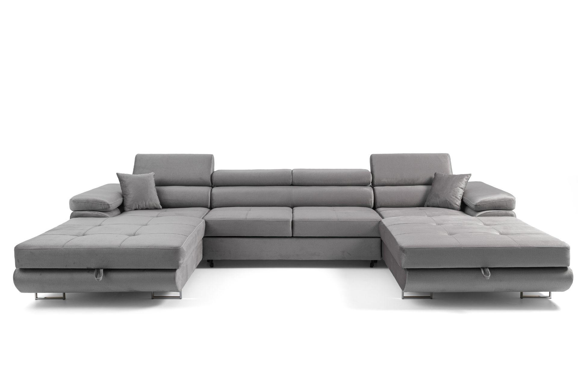 ECKSOFA U-Form ALONZO U mit Schlaffunktion 130x280 Velours Grau - Silberfarben/Grau, Holz/Textil (350/90/203cm) - Muffo