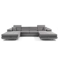 ECKSOFA U-Form ALONZO U mit Schlaffunktion 130x280 Velours Grau - Silberfarben/Grau, Holz/Textil (350/90/203cm) - Muffo