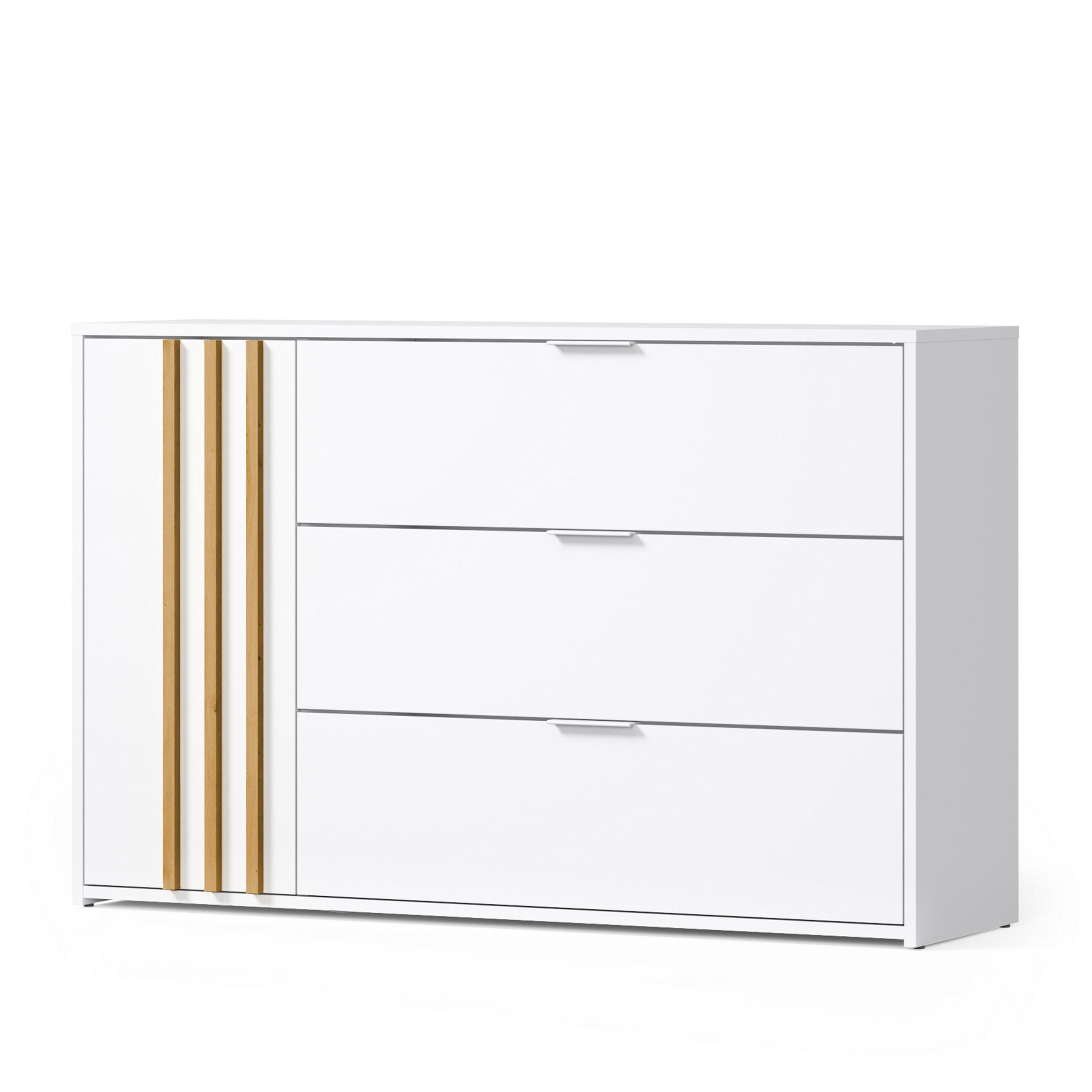 KOMMODE TOREN 125/79,5/35cm mit 3 Schubladen 1 Türen Weiß - Eichefarben/Weiß, Holzwerkstoff (125/79.5/35cm) - MASSENO