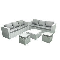 GARTENMÖBELSET mit 3-SITZER SOFA,COUCHTISCH Polyrattan Hellgrau-Mix 8-Sitzer - Hellgrau/Grau, Glas/Kunststoff - Fimous