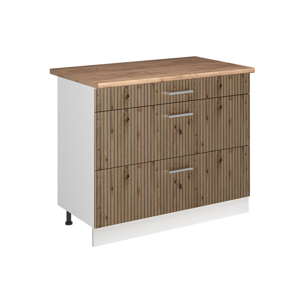 SPODNÍ SKŘÍŇKA KUCHYŇSKÉ LINKY R-Line, Řemeslný dub/Bílá, 100 cm pracovná doska Dub Goldkraft - bílá/dub artisan, kompozitní dřevo (100/81.6/60cm) - Vicco