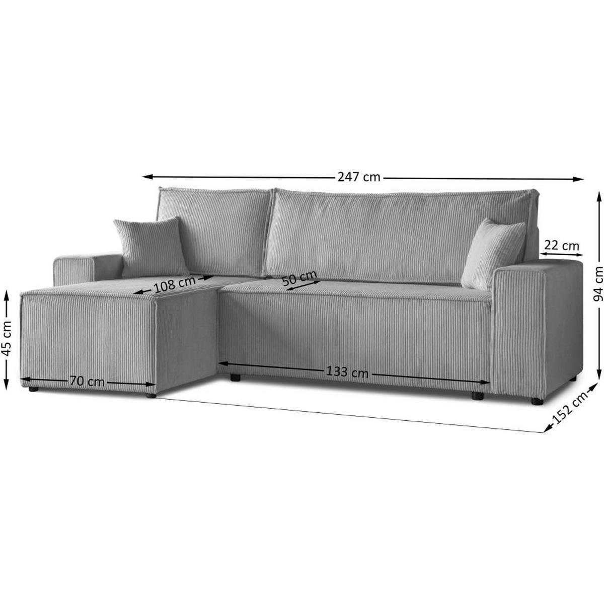 ROHOVÁ ROZKLÁDACÍ POHOVKA Hektor, s funkcí spaní, světle šedá - černá/světle šedá, textil/plast (247/152cm) - Beautysofa