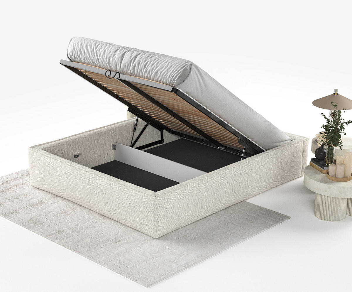 POLSTERBETT Alvar Beige 120/200 cm im Chenille-Stoff - Beige/Schwarz, Holz/Holzwerkstoff (120/200cm) - Maison de Reve