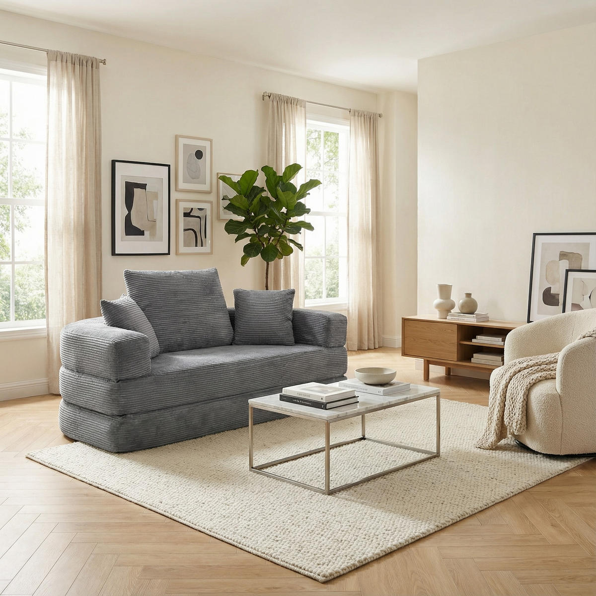 SOFABETT Klappbares Gästebett & Modulares Sofa aus weichem Cord-Stoff - Grau, Textil (173/40/176cm) - Urban Meuble