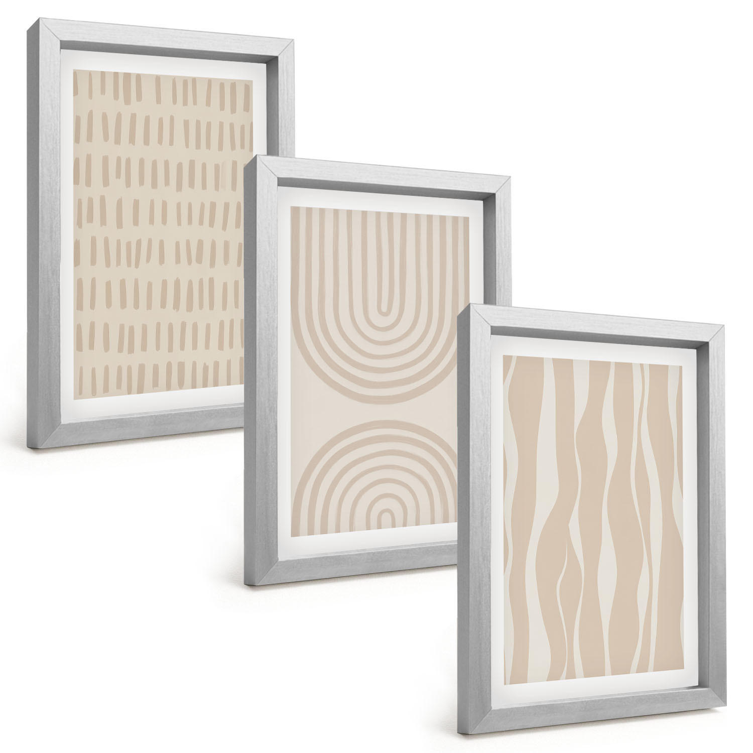 BILDER SET 3er Set - 20x30 cm Silberner Rahmen - Abstrakte beige Muster - Silberfarben, Kunststoff (20/30cm) - TULUP