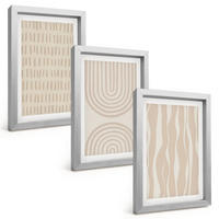 BILDER SET 3er Set - 20x30 cm Silberner Rahmen - Abstrakte beige Muster - Silberfarben, Kunststoff (20/30cm) - TULUP
