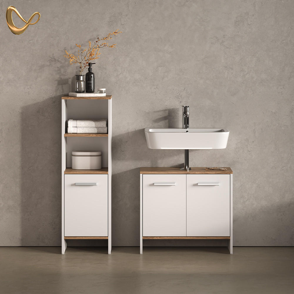 BADEZIMMERMÖBEL-SET Amalfi Weiß/Goldkraft Eiche 2 Teile - Honigeiche/Weiß, Holzwerkstoff (63.8/57/26.3cm) - Livinity®