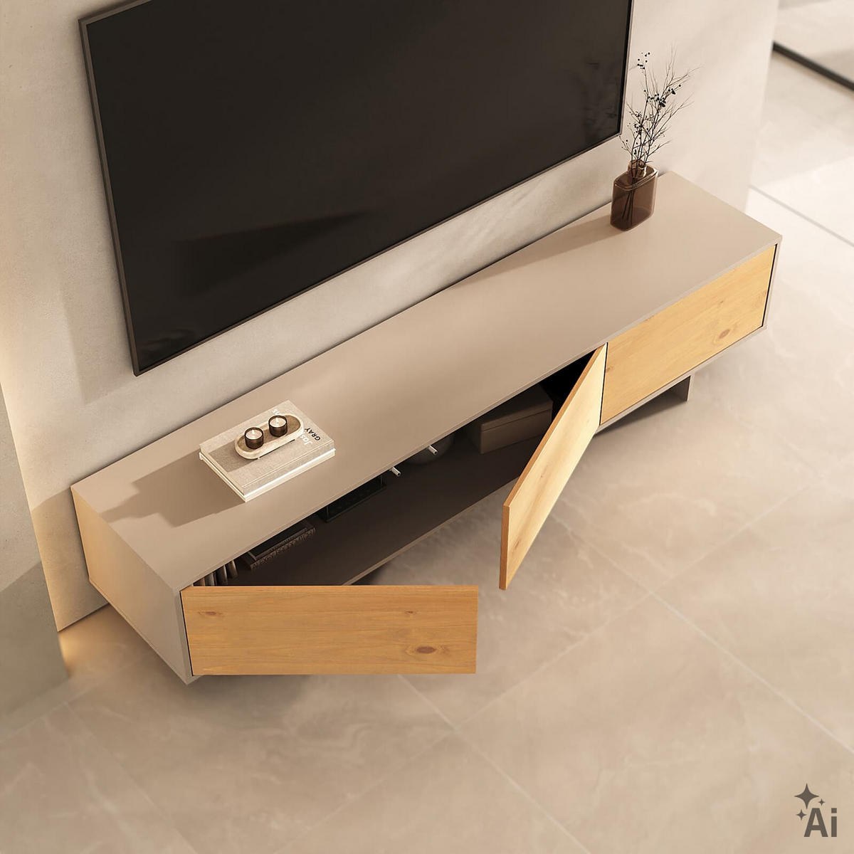 LOWBOARD ARTO Eiche/Kaschmir - Kaschmir/Eichefarben, Holz (184/42/39cm) - IDIMEX