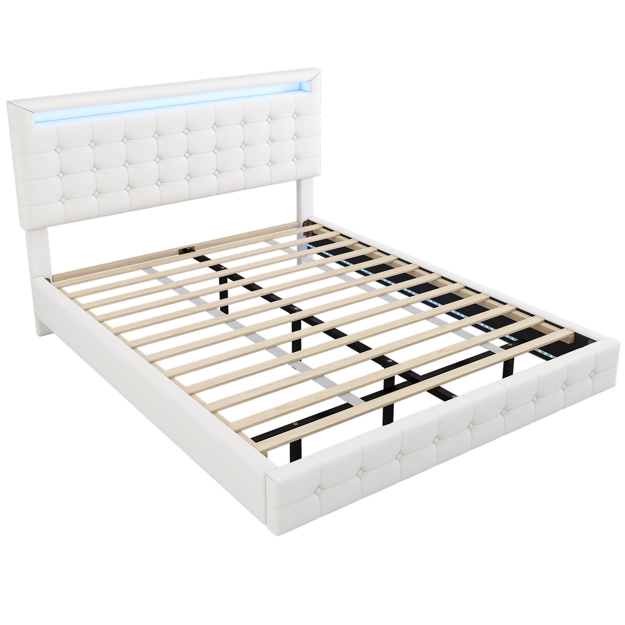 POLSTERBETT 140/200 cm DE-04631, mit LED und verstellbarem Kopfteil in Weiß - Weiß, Holzwerkstoff (140/200cm) - ComfortXL