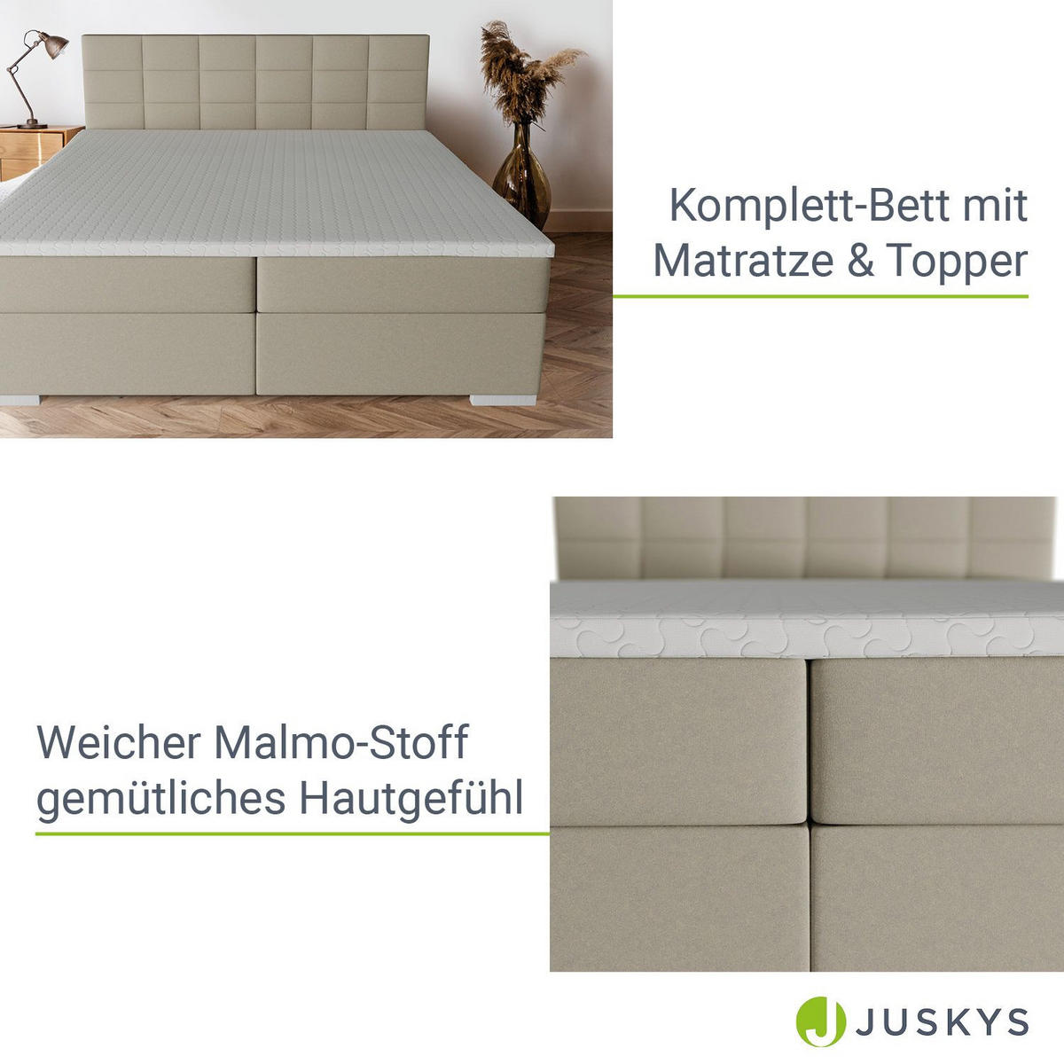 BOXBETT Seattle beige 180x200 cm Malmo-Stoff - Beige, Textil (180/200cm) - Juskys