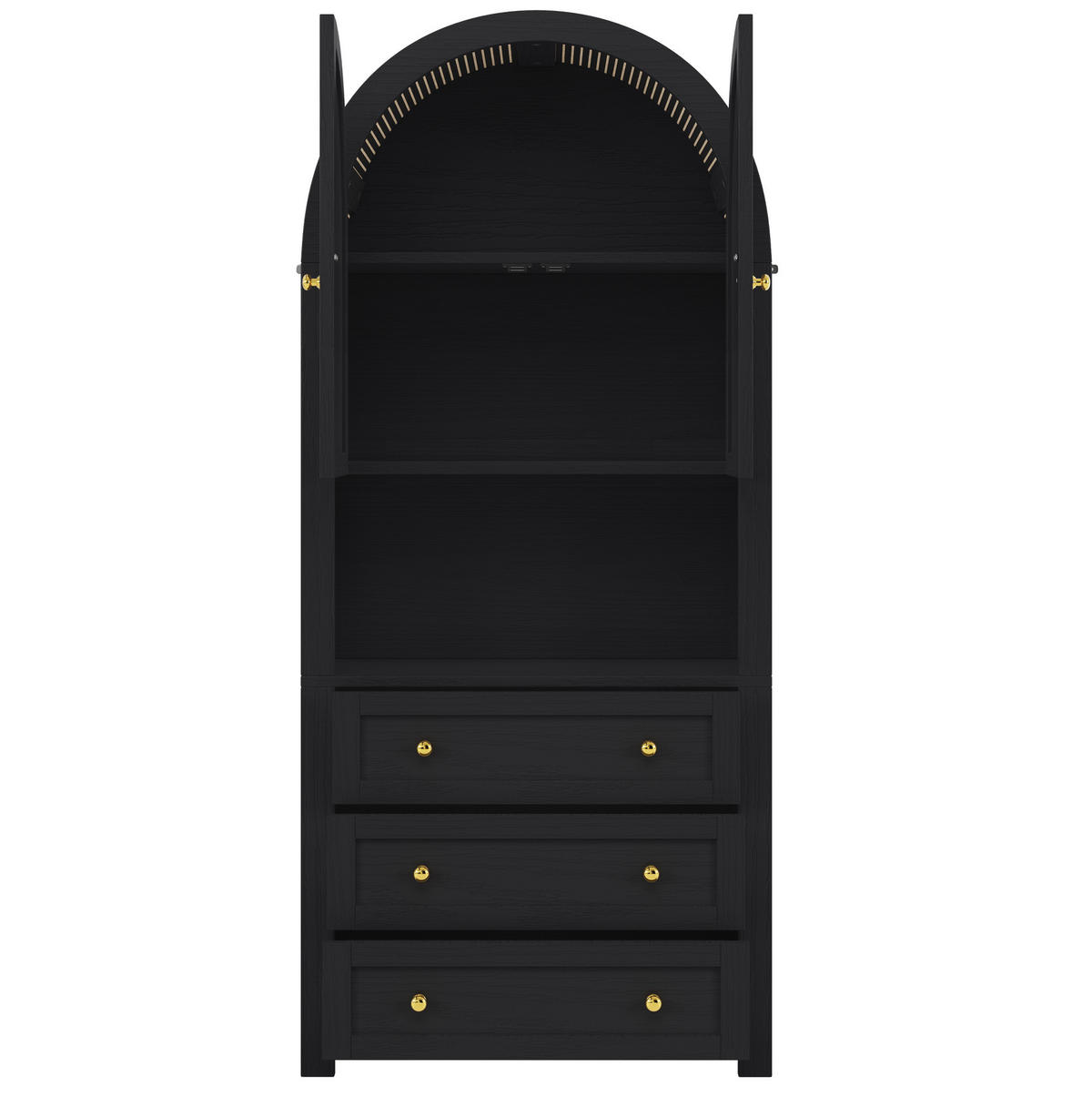 VISOKA komoda 70/35/180 cm z 3 predali, odprtim razstavnim delom in mehkimi vrati iz MDF, Črna - črna, leseni material (70/180/35cm) - Redom