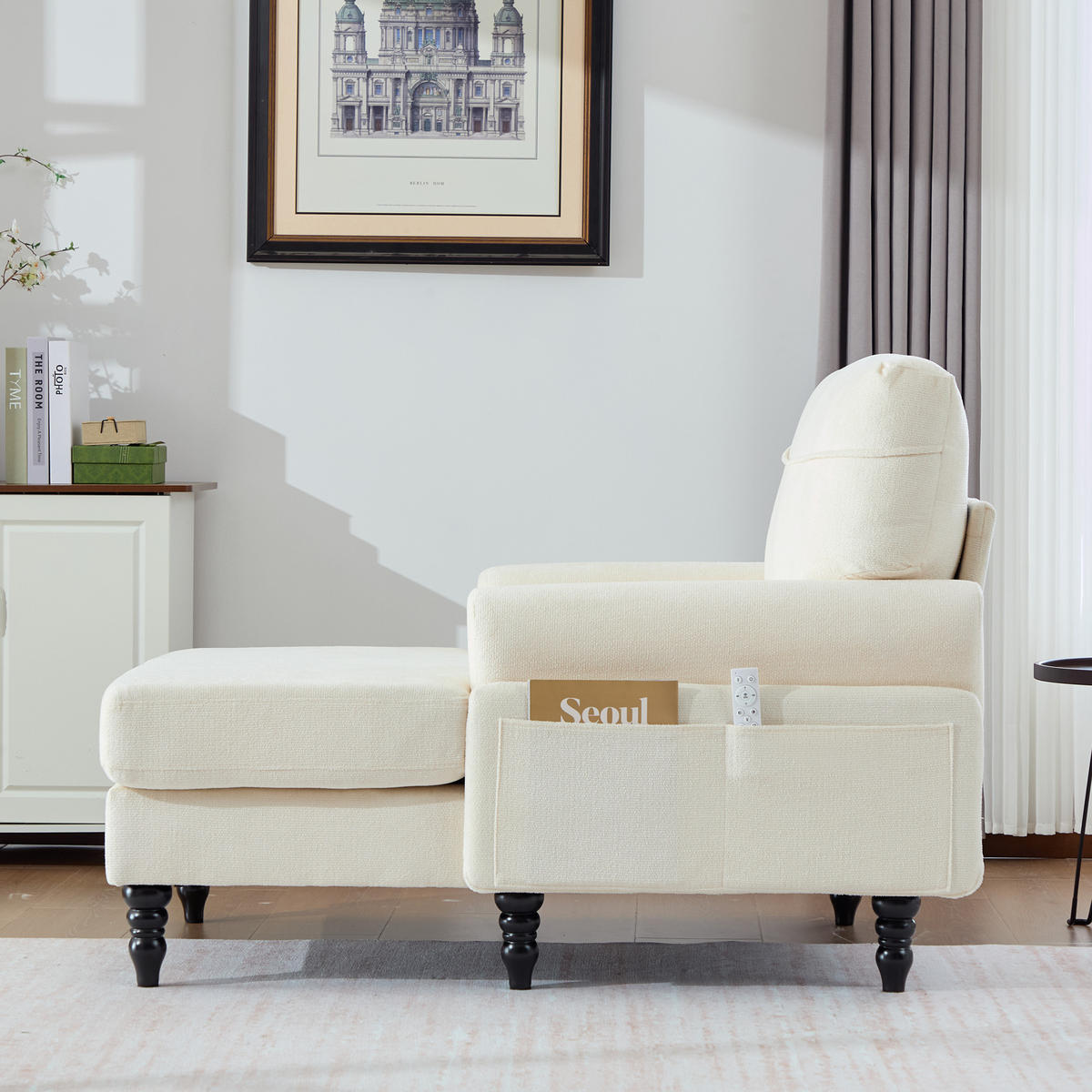 RELAXSESSEL Chenille mit Stauraum polstersessel für Wohnzimmer Schlafzimmer Beige - Beige, Textil (97/86/125cm) - PARAFTA HOME