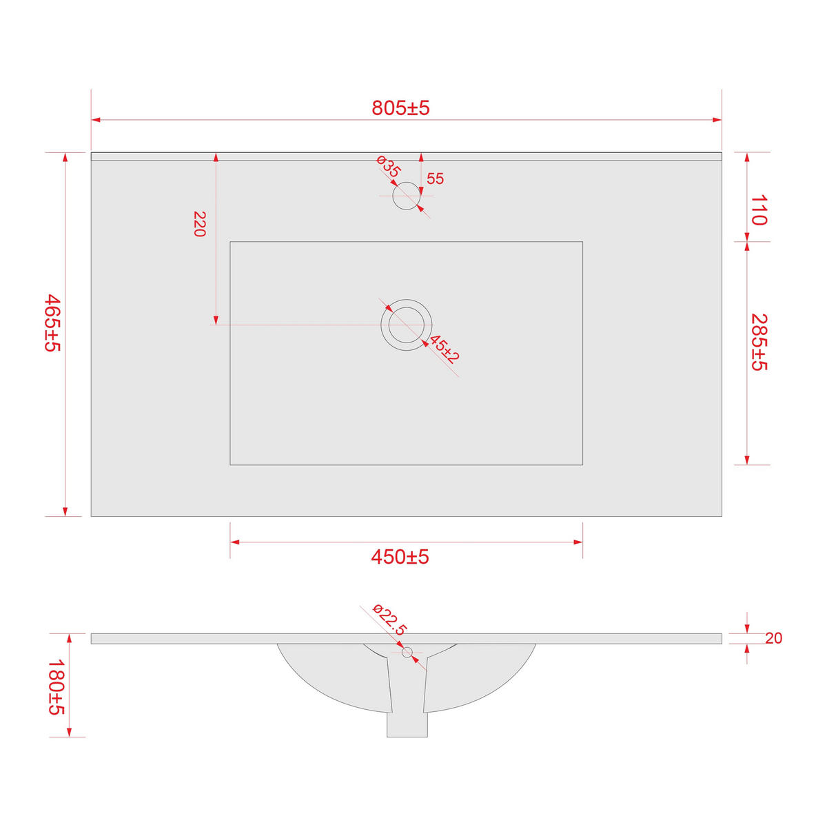 WASCHTISCHKOMBI 80cm mit Waschbecken weiß - Weiß, Holzwerkstoff (80/80/80cm) - Stamar