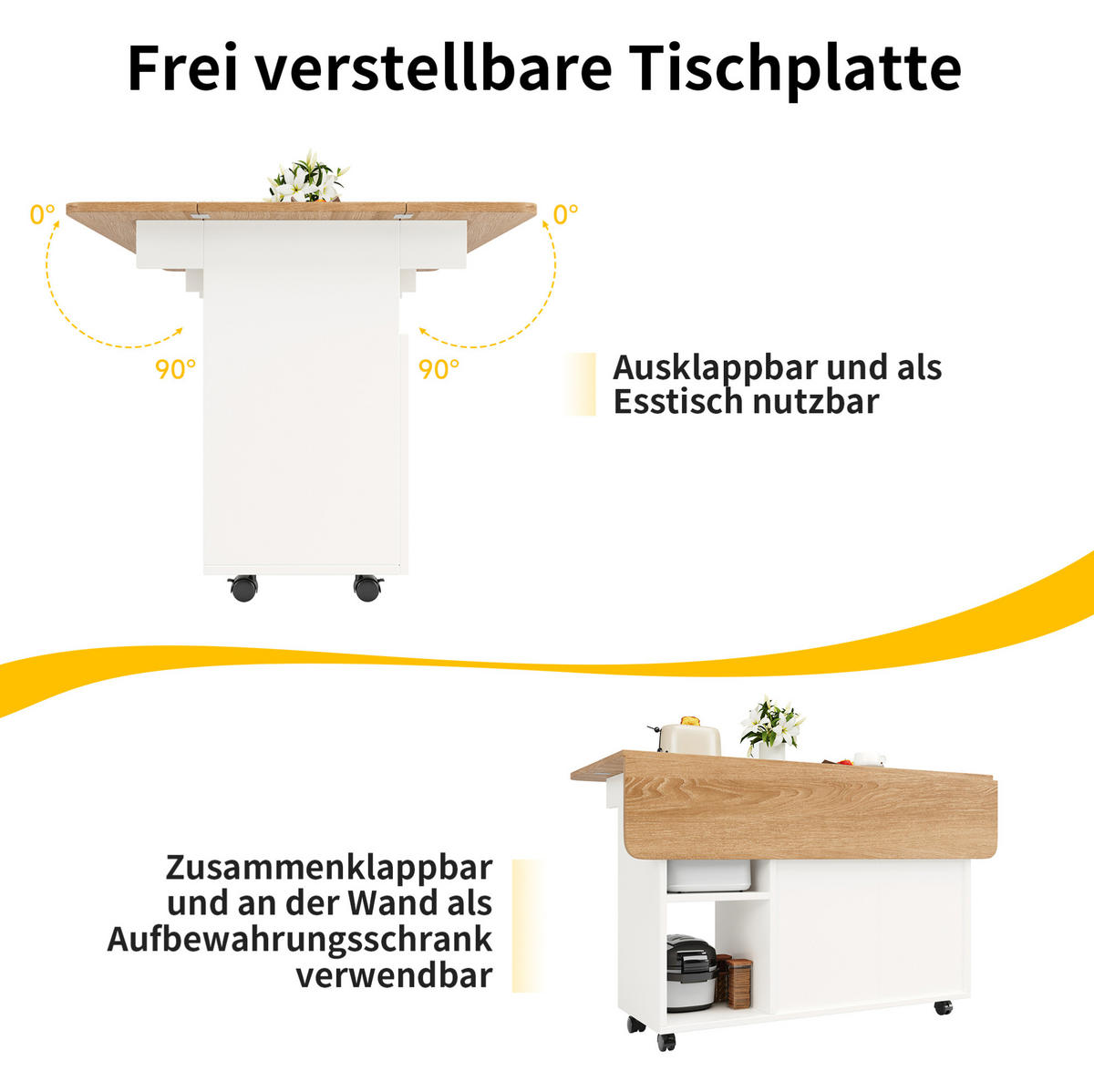 KÜCHENINSEL mit klappbarer Tischplatte 120 x 30 cm Weiß - Weiß, Holz (30/79.5/120cm) - Beauniv