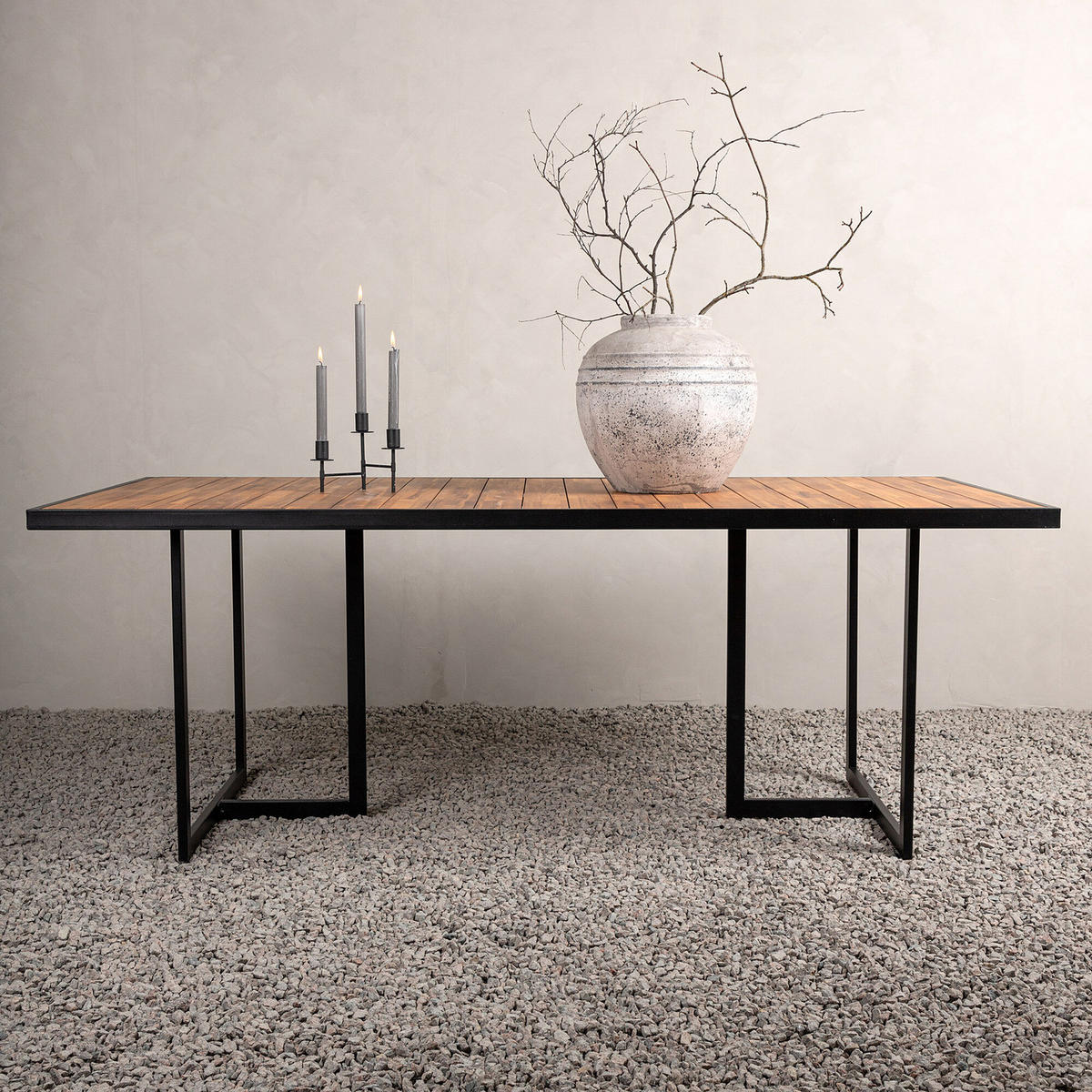 GARTENTISCH - Beige - Holz teilmassiv - 100 x 75 x 200 cm - Beige/Schwarz, Holz (200/100/75cm) - home24