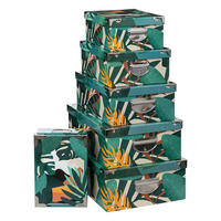AUFBEWAHRUNGSBOXEN Set Tropical 6-tlg., mit Tropenmuster, Pappe, Edelstahl - Silberfarben, Papier (33.5/16/48cm) - 5five Simply Smart