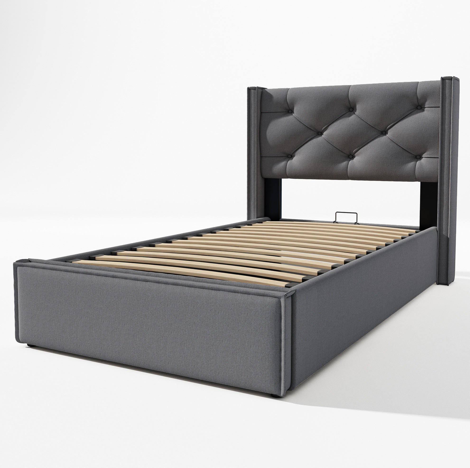 POLSTERBETT 90/200 cm Grau aus Baumwolle mit Stauraum - Grau, Textil (90/200cm) - OKMYHOME