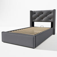 POLSTERBETT 90/200 cm Grau aus Baumwolle mit Stauraum - Grau, Textil (90/200cm) - OKMYHOME