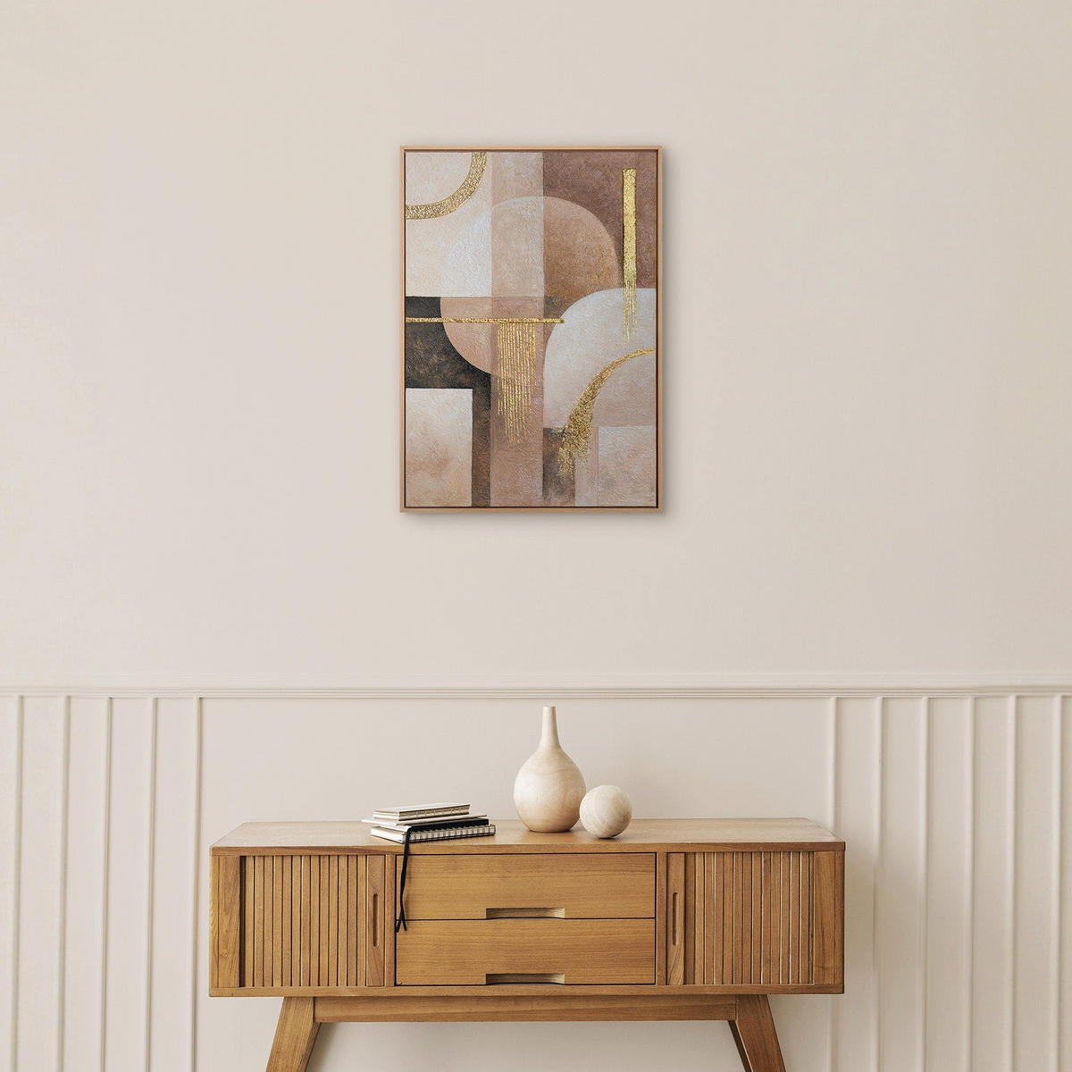 GEMÄLDE Geometrie des Lichts Schattenfugenrahmen Eichefarben 70x50 cm - Eichefarben, Holz (70/50cm) - YS-art gallery