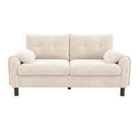 2-SITZER Sofa Chenille mit Seitentaschen und 2 Kissen 158/80/88,5 cm Beige - Beige, Textil (80/88.5/158cm) - Redom