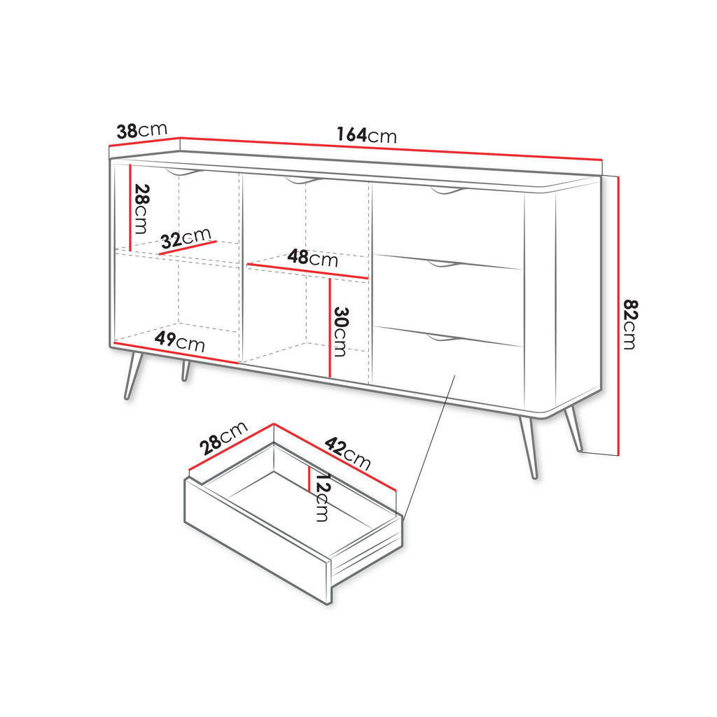 Thumbnail - Mirjan24 Kombikommode, Beige, Metall, 3 Schubladen, 164x82x38 cm, Wohnzimmer, Kommoden & Sideboards, Sideboards