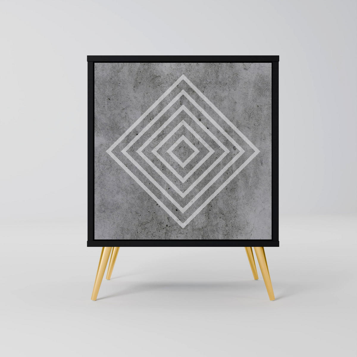 SIDEBOARD POLYGONAL ARTISTRY, Schwarz, 57,5x42x67,5 cm, Schwarze Metall-Rahmenfüße - Multicolor/Schwarz, Holzwerkstoff/Metall (57.5/67.5/42cm) - SpaceRebels