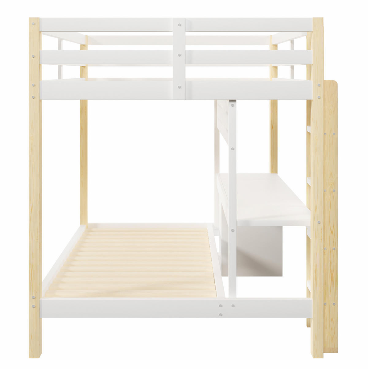 HOCHBETT 90/200 cm und 140/200 cm mit Schubladen, Schreibtisch und LED-Beleuchtung, Natur/Weiß - Weiß, Holz (90/200cm) - Redom