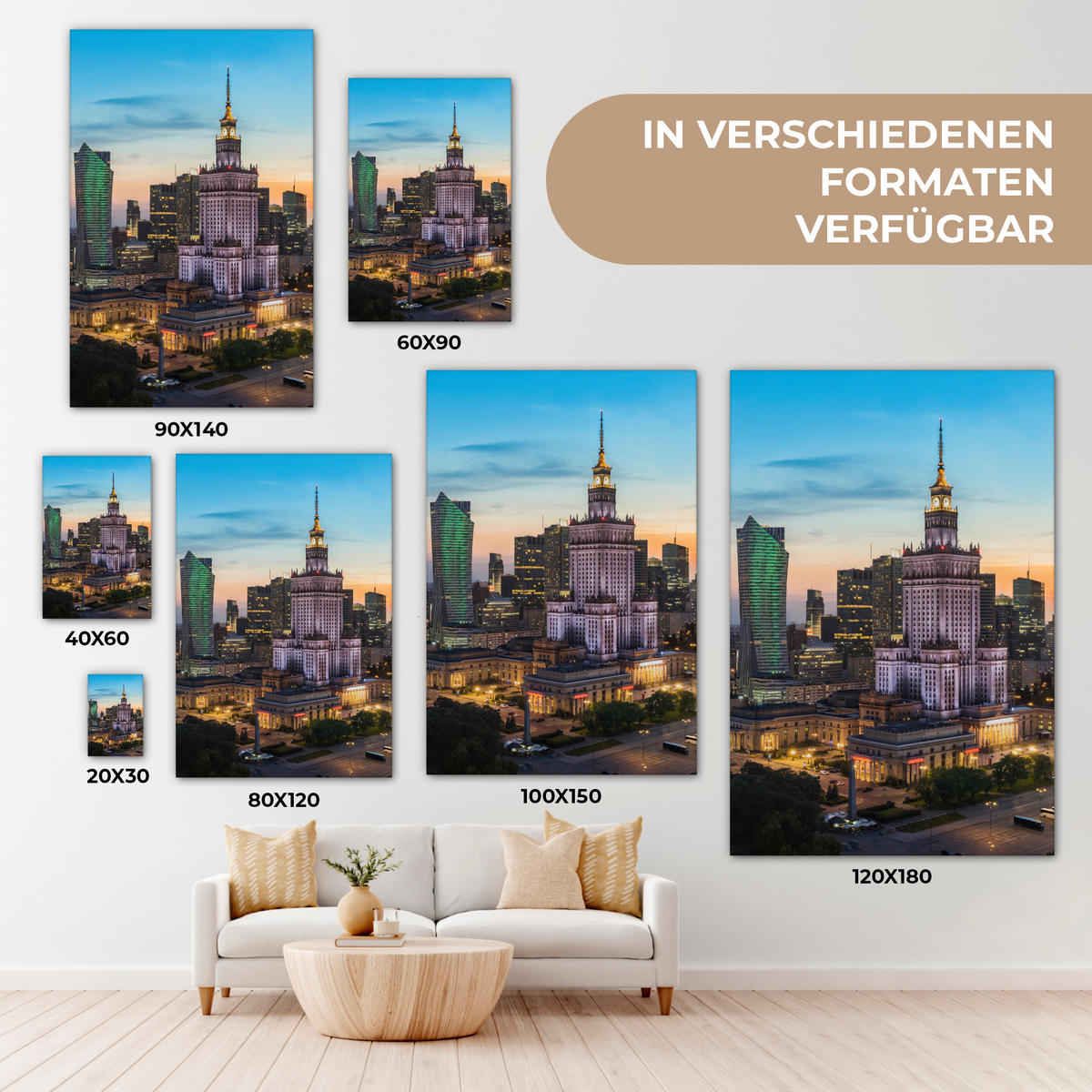LEINWANDBILD Polen - Sonne - Warschau 80x120 cm - Blau, Textil (80/120cm) - MuchoWow
