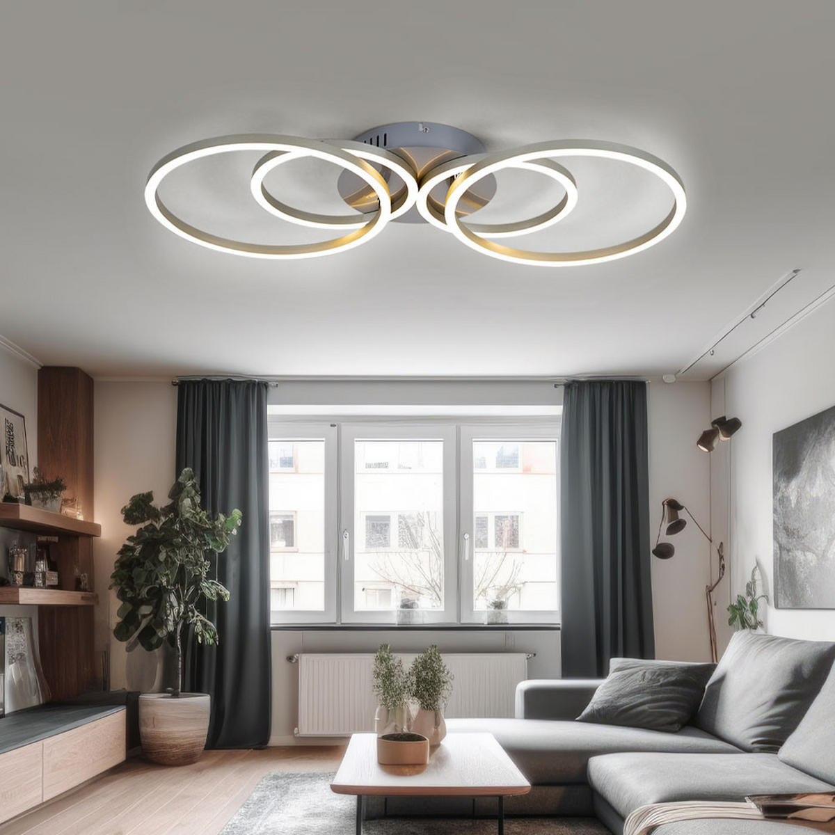LED DECKENLEUCHTE Metall Silber Ring Design - Silberfarben, Kunststoff/Metall (65.5/40.6/7.5cm) - Globo Lighting