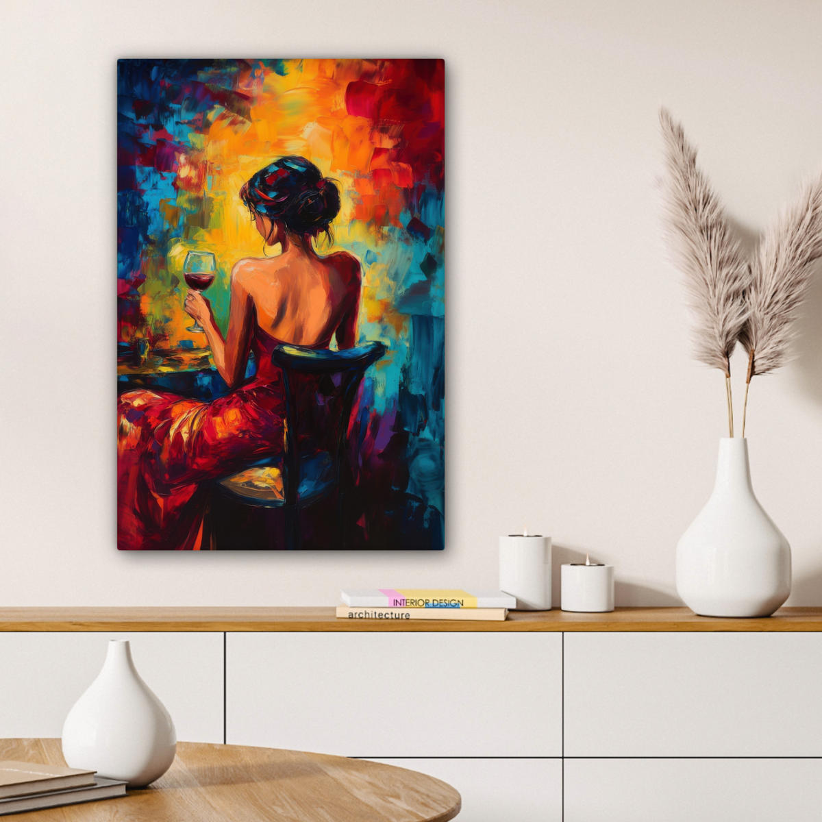LEINWANDBILD Wein - Frau - Stimmungsvoll - Farbenfroh 60x90 cm - Bordeaux, Textil (60/90cm) - MuchoWow