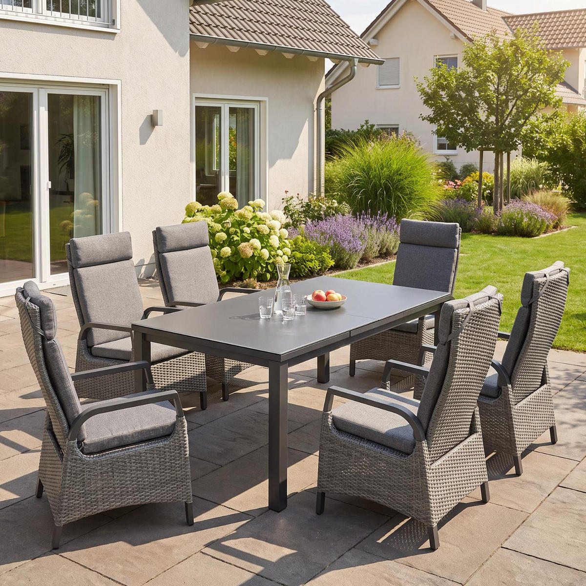 GARTENSET Boston 4 anthrazit ausziehbar mit 6 Hochlehnern 180-240/100/75 cm - Grau, Naturmaterialien - bellavista - Home & Garden