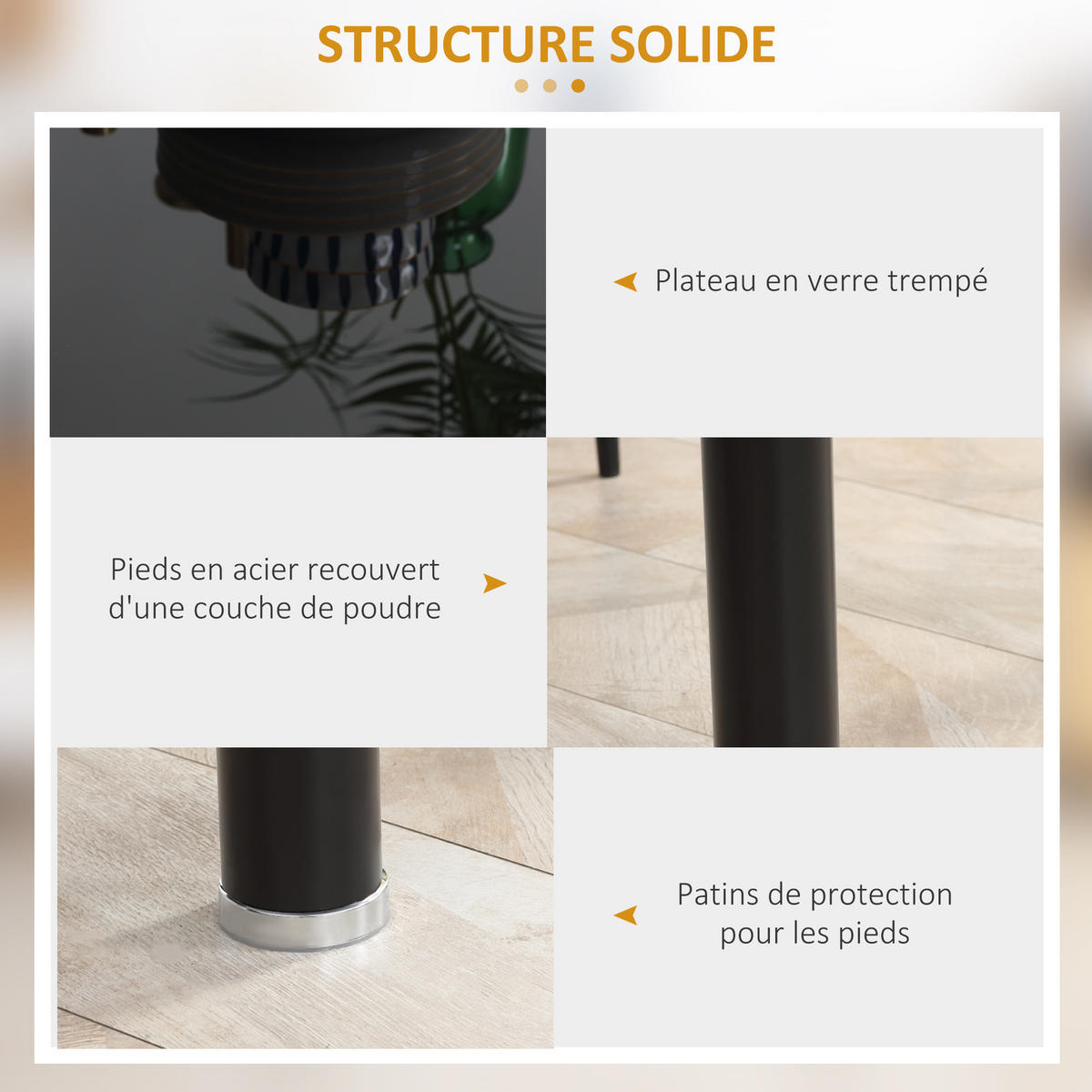 ESSGRUPPE mit 4 Stühlen, Tischplatte aus gehärtetem Glas, Stahlbeine, für Küche oder Wohnzimmer, schwarz - Brombeere, Metall (120/75/60cm)