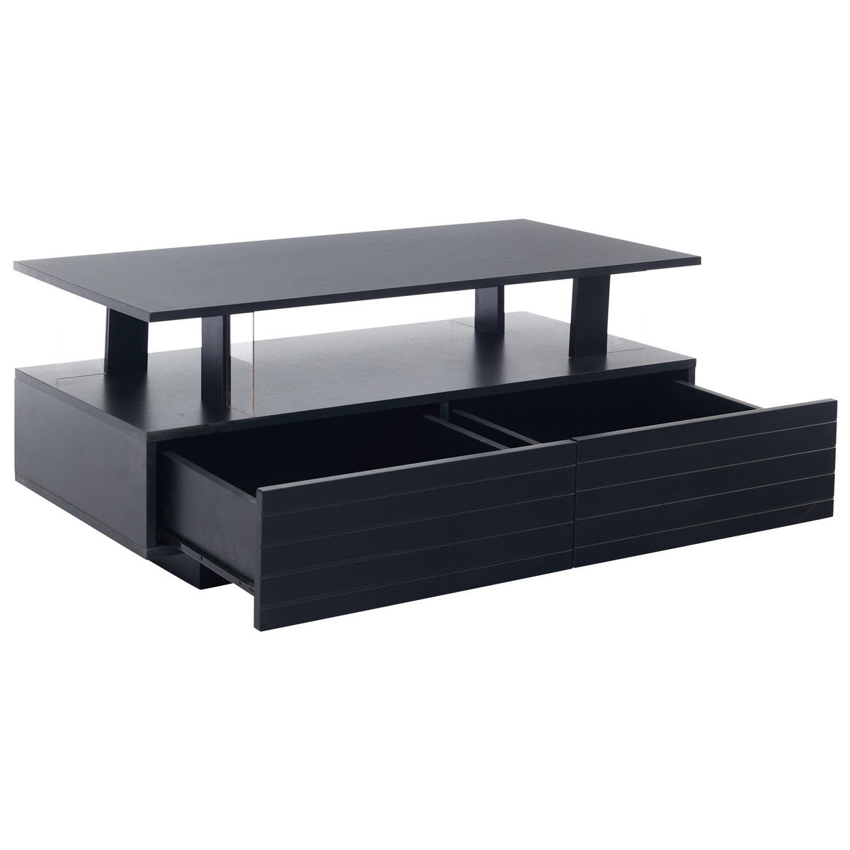 COUCHTISCH Schwarz, 100/50/42 cm mit LED und Stauraum - Schwarz, Kunststoff (50/100/42cm) - PANGIVO