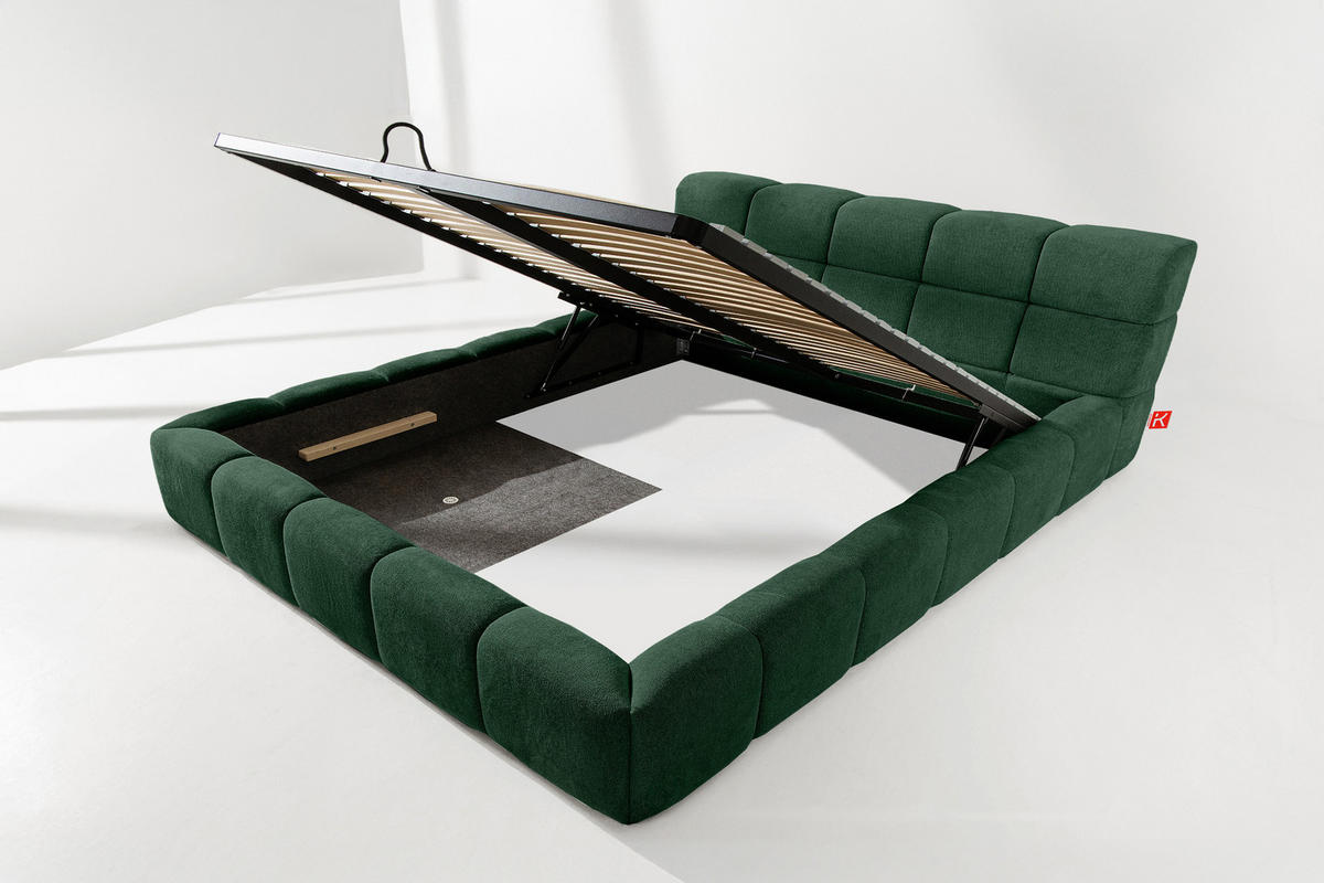 POLSTERBETT AERI 140/160/180/200 mit Rahmen und Bettkasten, dunkelgrün - Dunkelgrün, Holz/Holzwerkstoff (200/200cm) - KONSIMO®
