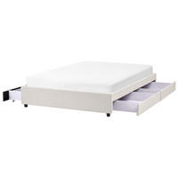 BETT mit Schubladen ohne Kopfteil 140/200 cm Stoff Hellbeige Prades - Beige, Textil (140/200cm) - Beliani