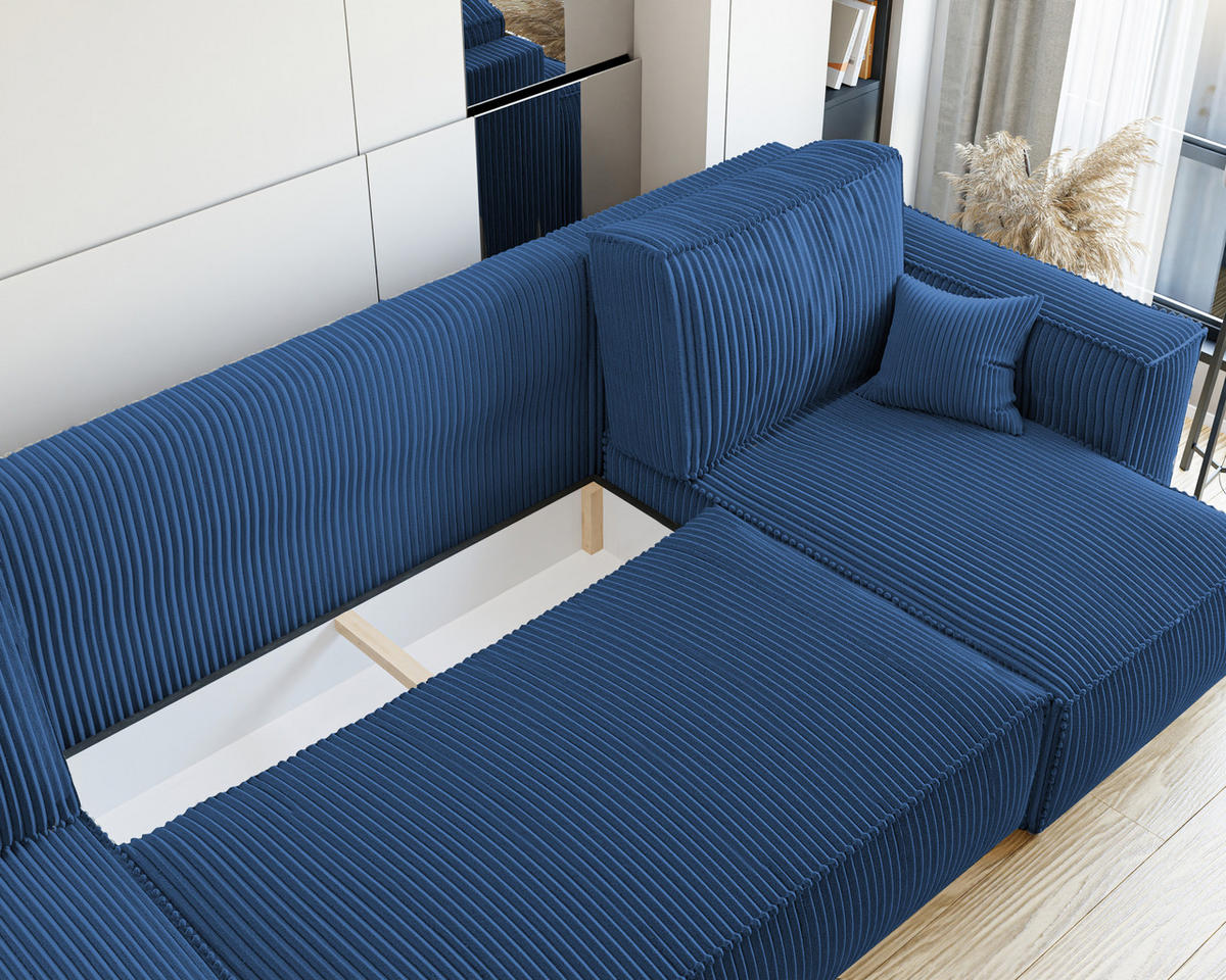 ECKSOFA mit Schlaffunktion und Bettkasten, Blau - Blau, Holzwerkstoff/Textil (312/145cm) - Idohome
