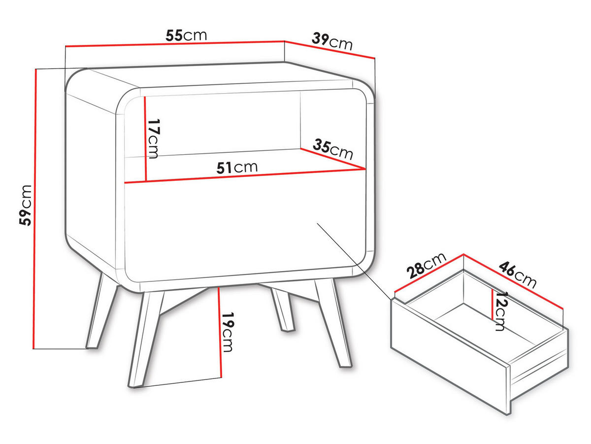 NACHTTISCH Helion S55 - Nussbaumfarben, Holz/Holzwerkstoff (55/59/39cm) - MIRJAN24