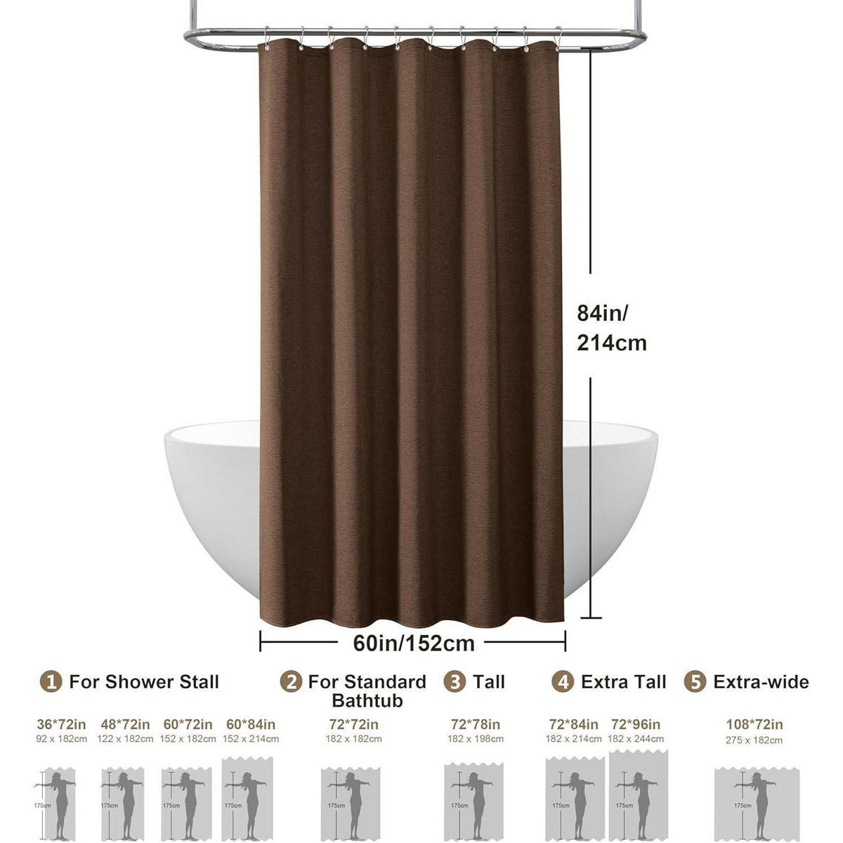 DUSCHVORHANG Leinenoptik Braun 152 x 214 cm - Braun, Textil (152/214cm)