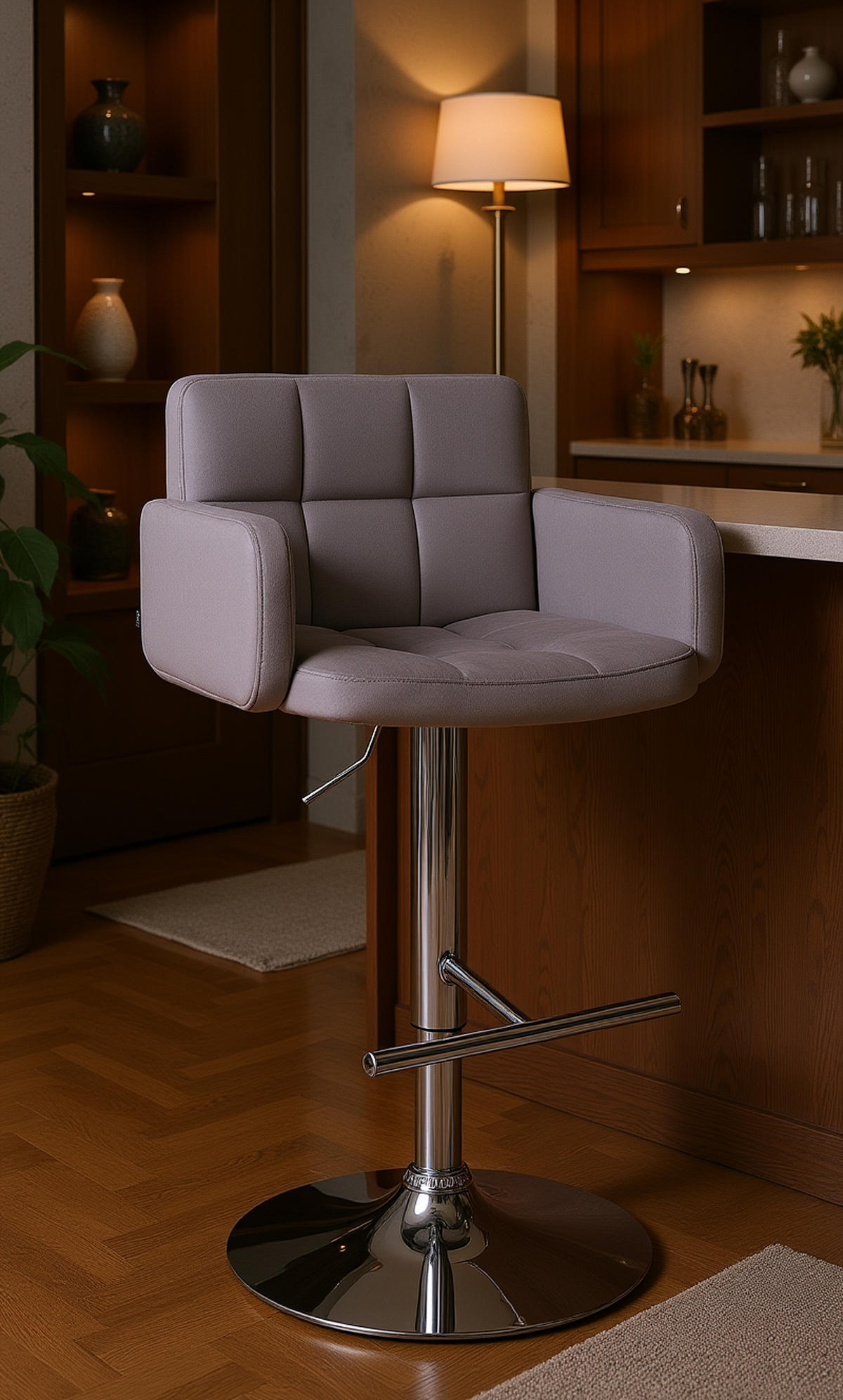 BARHOCKER Lausanne Samt chrom dunkelgrau - Chromfarben/Dunkelgrau, Textil/Metall (60/113/56cm) - TPFLiving