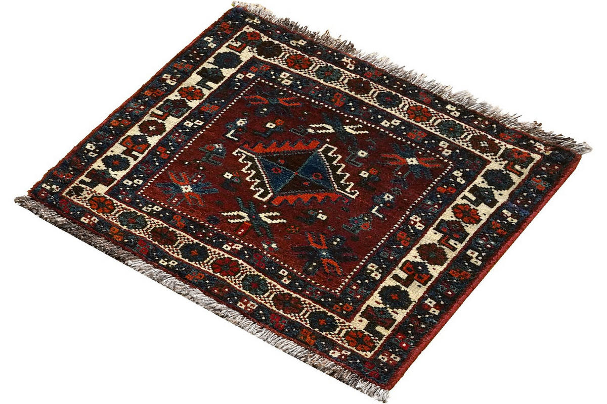 ORIENTTEPPICH handgeknüpft Gashgai Rot, Blau 63/57 cm Schurwolle - Blau/Rot, Textil (57/63cm) - Looma