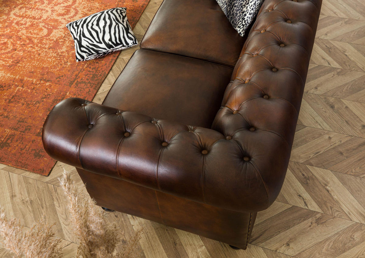SOFA 2-Sitzer Echtleder 158x82x75 braun CHESTERFIELD #102 - Braun, Leder (162/75/82cm) - Massivmoebel24