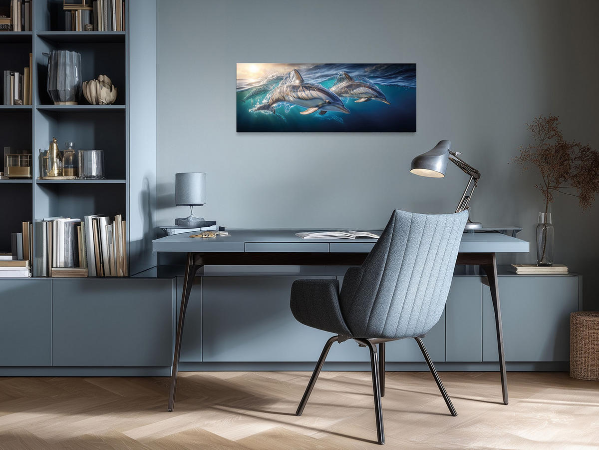 GLASBILD 80x30 cm Delfine türkis-blau - Blau, Glas (80/30cm) - artissimo