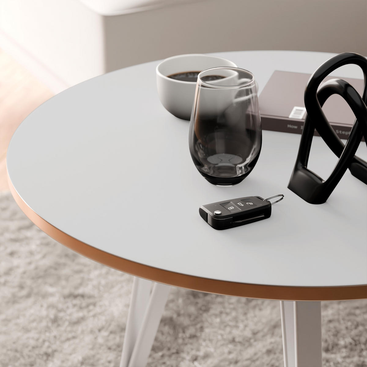 COUCHTISCH RIO mit goldener Kante – weiß - Weiß, Holzwerkstoff/Metall (67/67/45cm) - Idohome