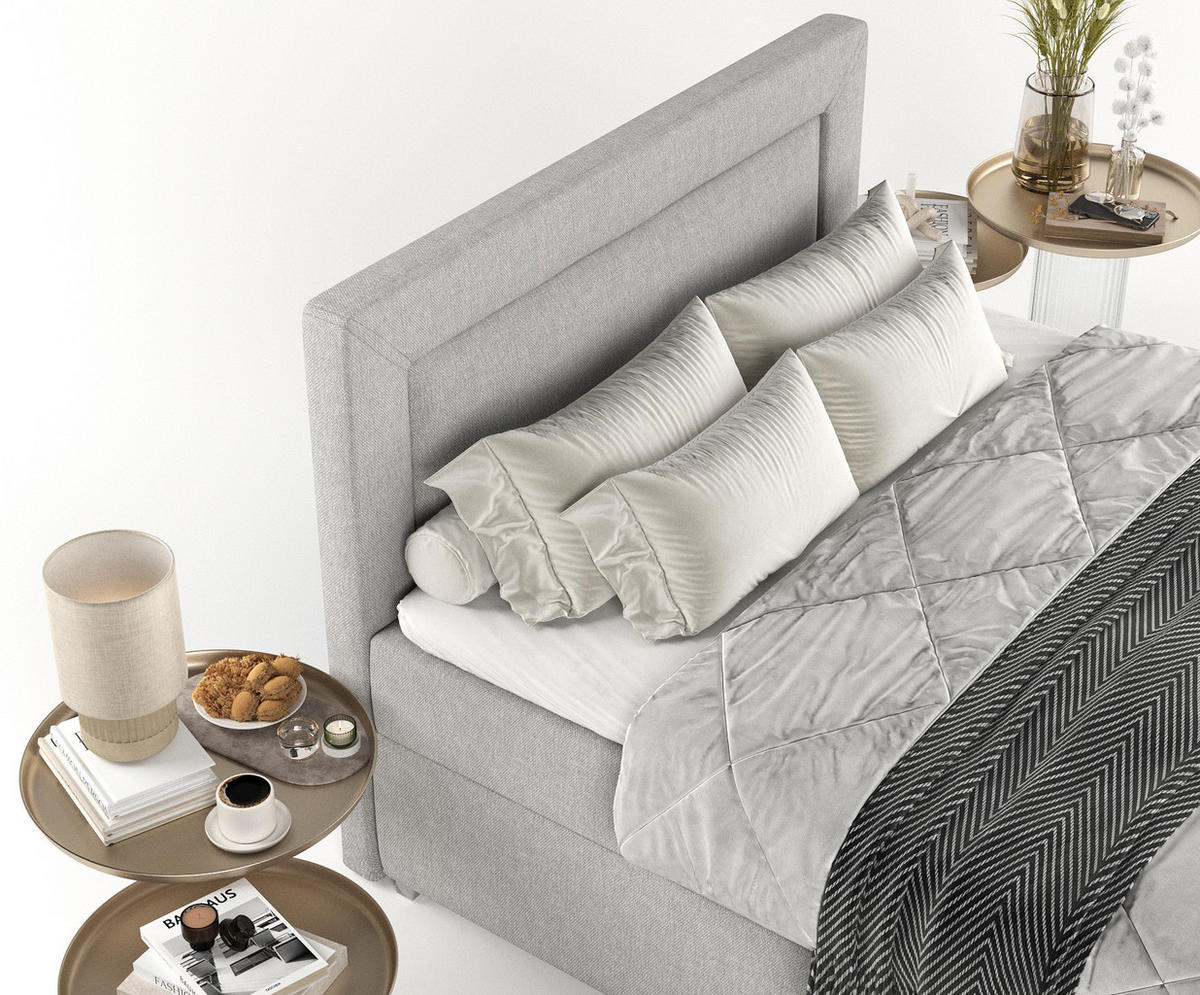 BOXBETT Lontano 120/200 cm Graubeige im Megan Stoff - Chromfarben/Grau, Holz/Holzwerkstoff (120/200cm) - AltaBeds