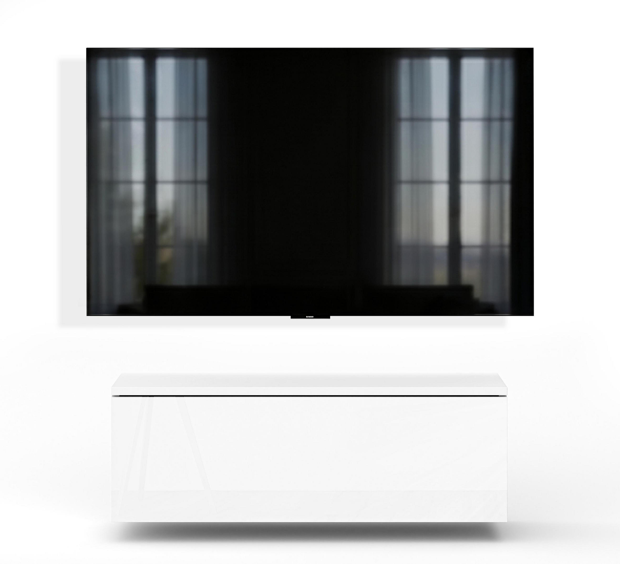 LOWBOARD Barvo 100 Weiß Matt / Weiß Hochglanz 100/34/32 cm – hängendes TV-Board - Weiß, Holzwerkstoff (100/34/32cm) - AX Living