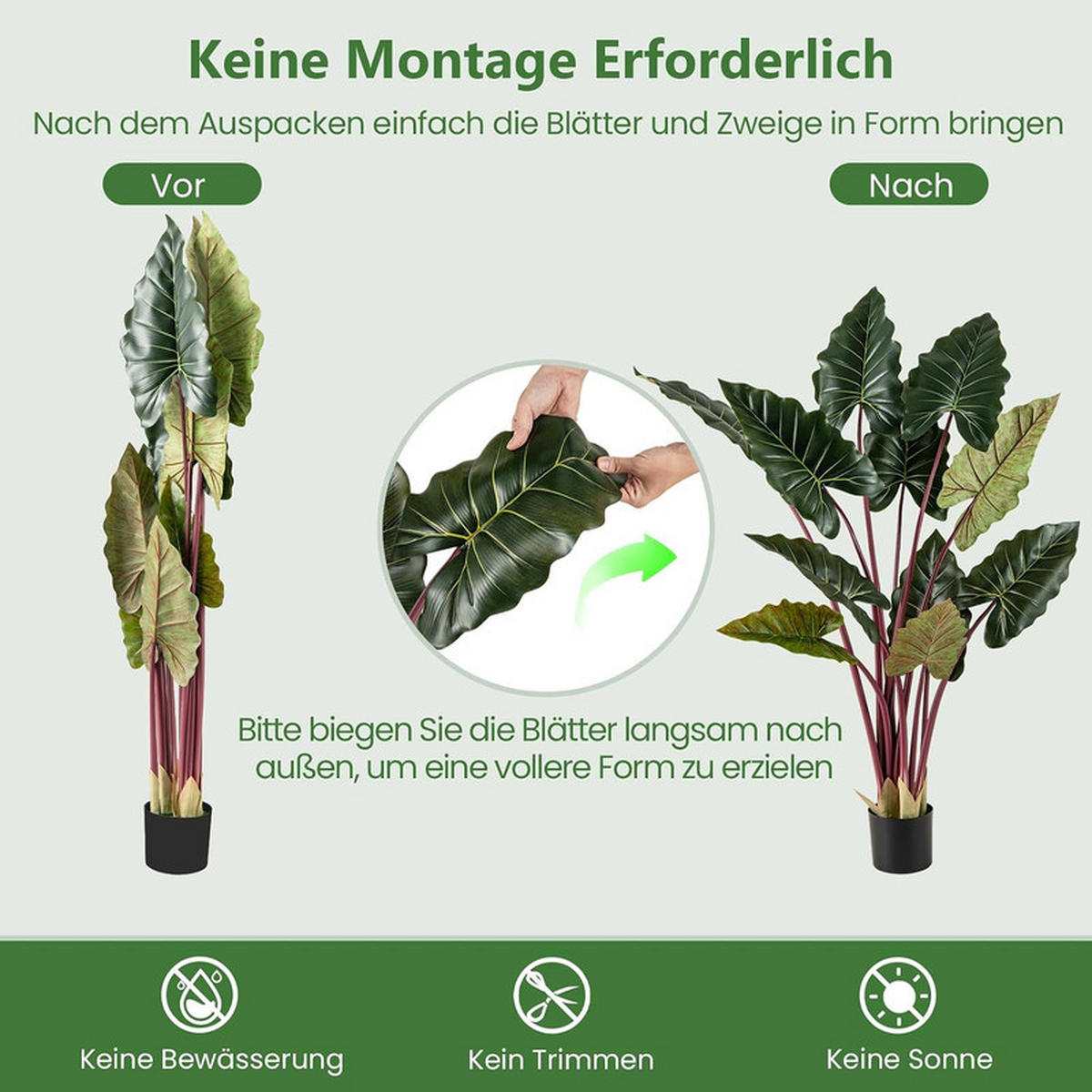 KÜNSTLICHE GRÜNPFLANZE mit Topf grün - Grün, Kunststoff (160cm) - COSTWAY