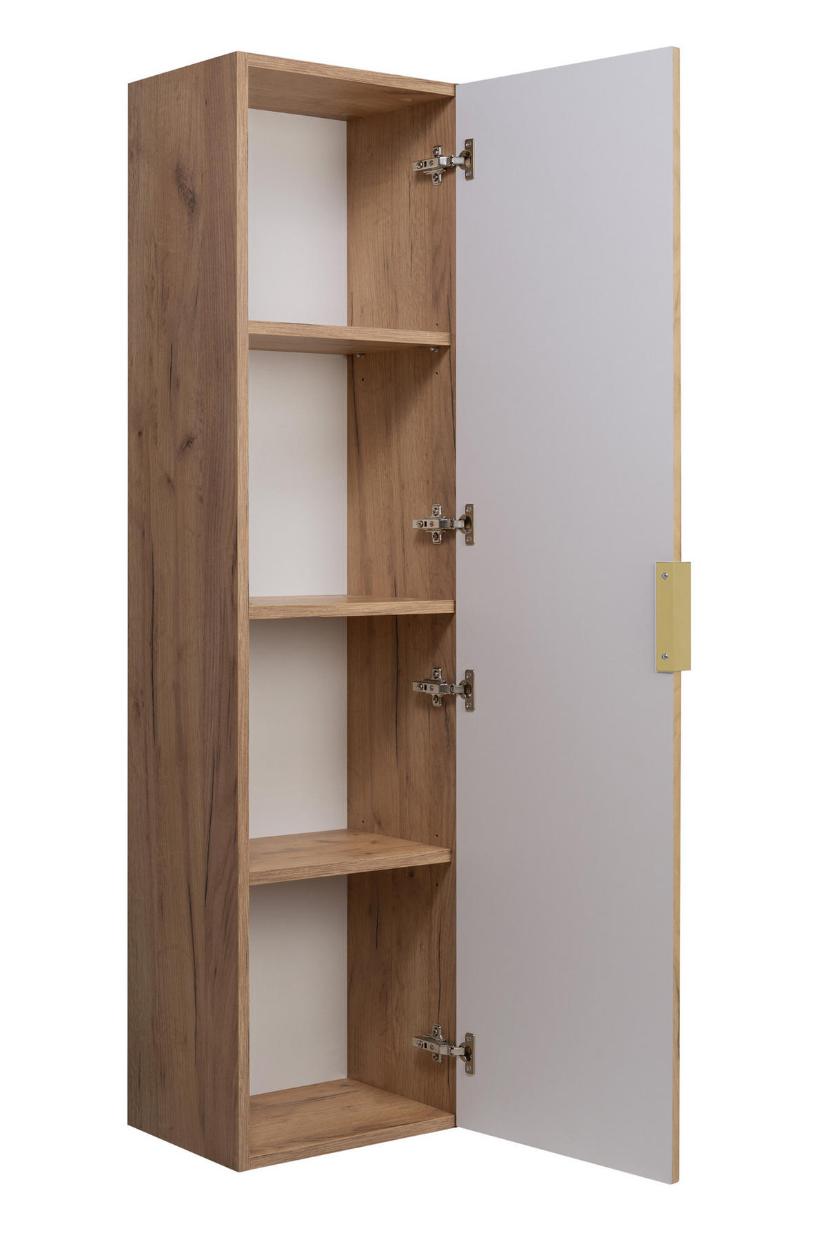 BADEZIMMERSCHRANK, Eiche Craft, 35 x 136 x 27 cm, goldener Griff - Eichefarben/Goldfarben, Holzwerkstoff (35/136/27cm) - 3XE LIVING