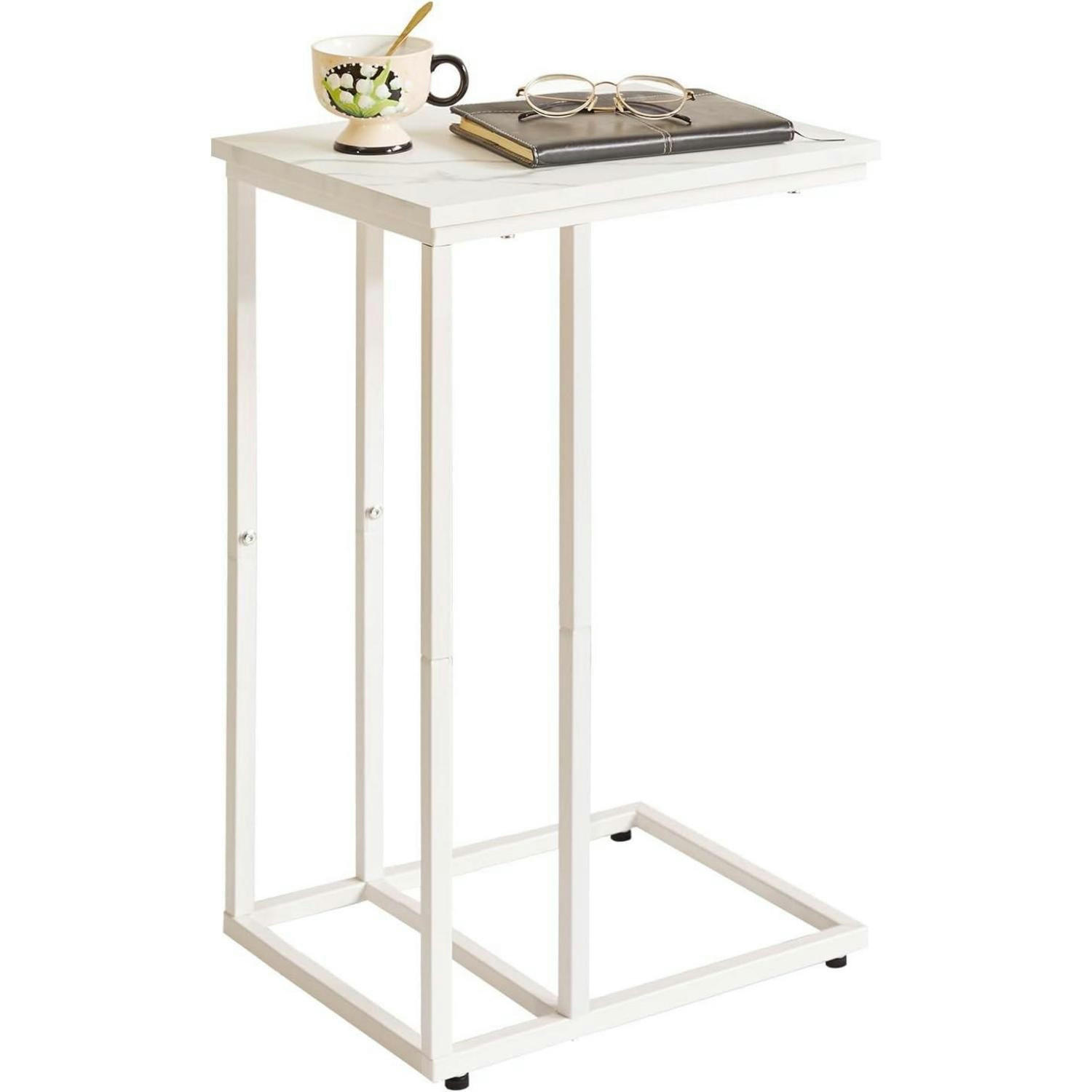 BEISTELLTISCH C-Form Marmoroptik Weiß Metall - Weiß, Metall (40/30/63cm)