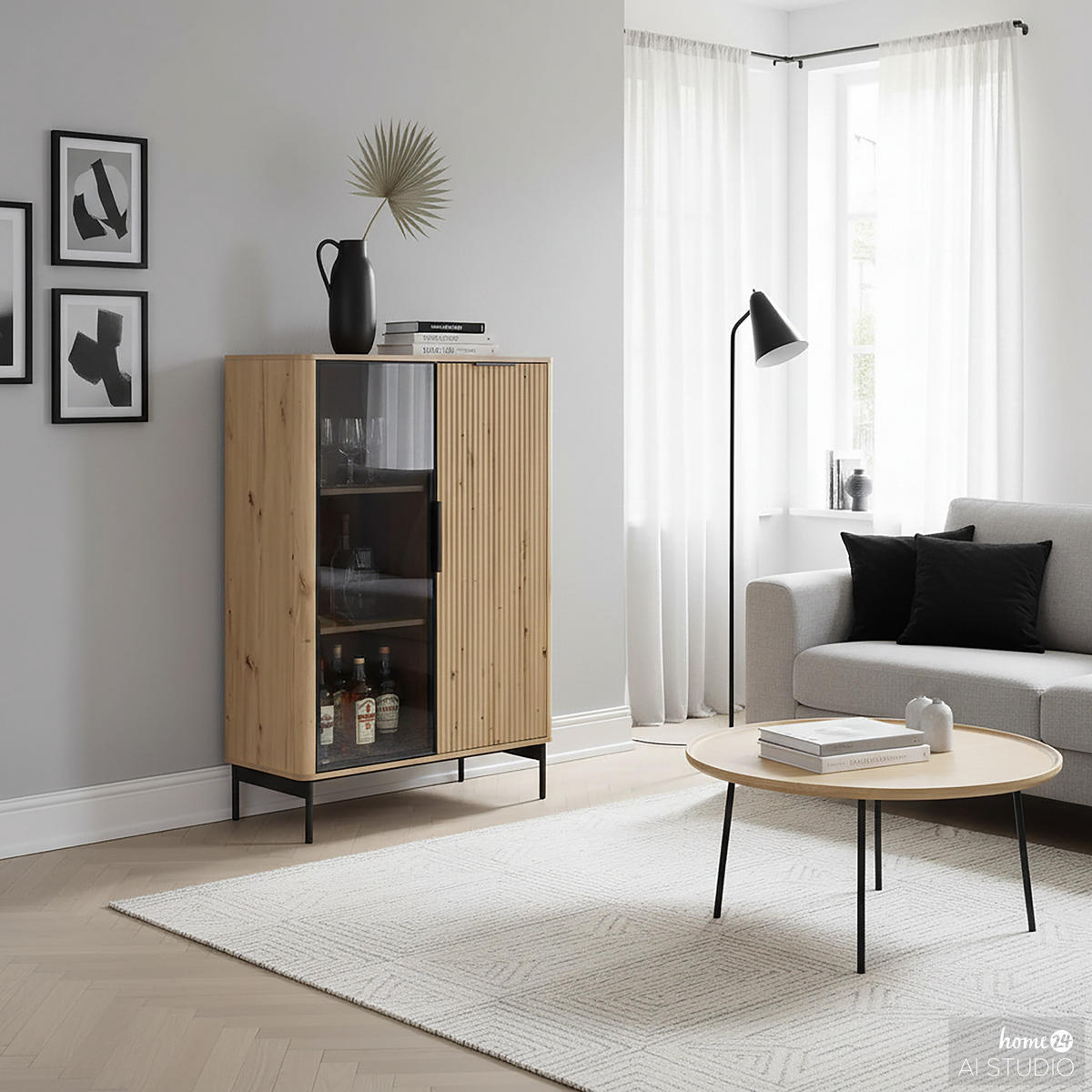 HIGHBOARD - Eiche Dekor / Schwarz - Eichefarben/Schwarz, Holzwerkstoff/Metall (89/128/40cm) - home24
