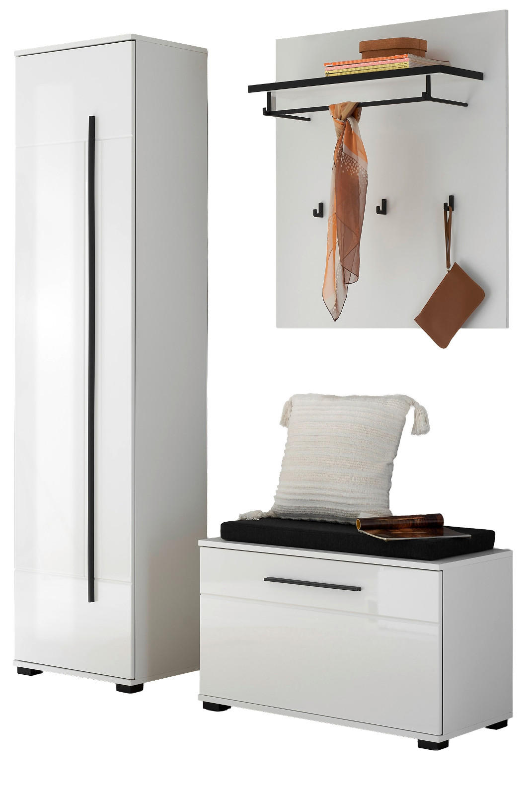Furn.Design Garderoben-Set Weiß Hochglanz 140x200x40 cm